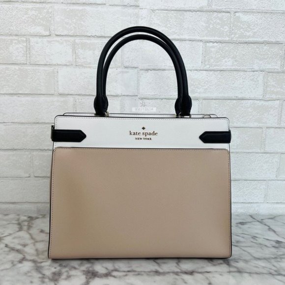 Kate Spade Staci Warm Beige Colorblock Large Satchel Crossbody - Picture 2 of 11
